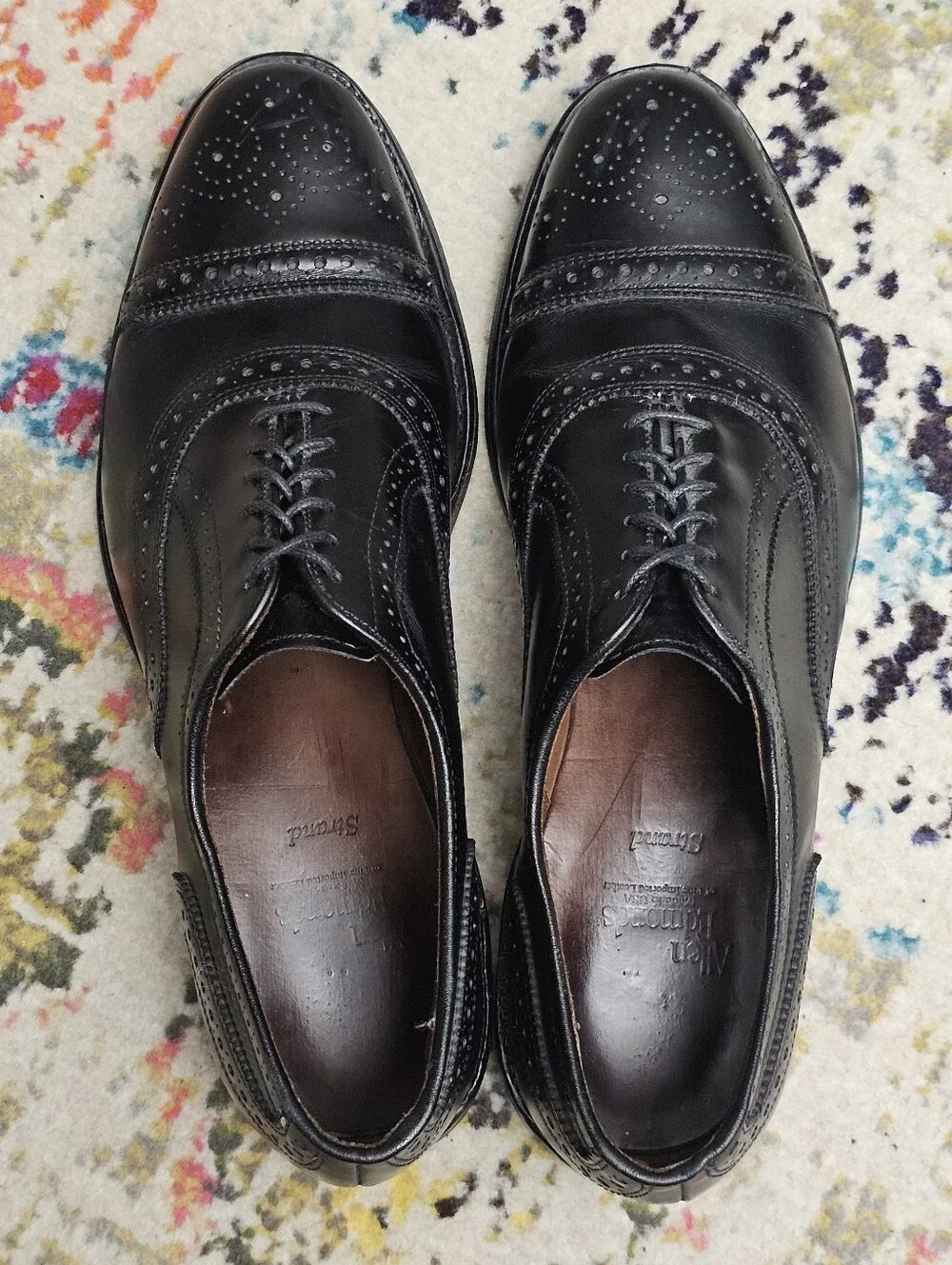 Allen Edmonds Strand Cap Toe Brogue Oxfords Size 10.5 D Black Dress Shoes